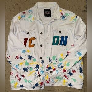 Cool Men retro Y2K ICON Denim Jacket Vintage Size L (3XL in Asian) Outfit Tee